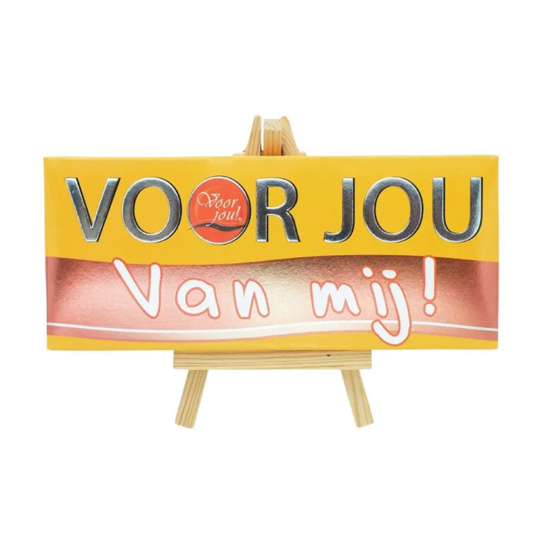 Melkchocoladereep in leuke wikkel met de tekst 'Voor Jou Van mij'