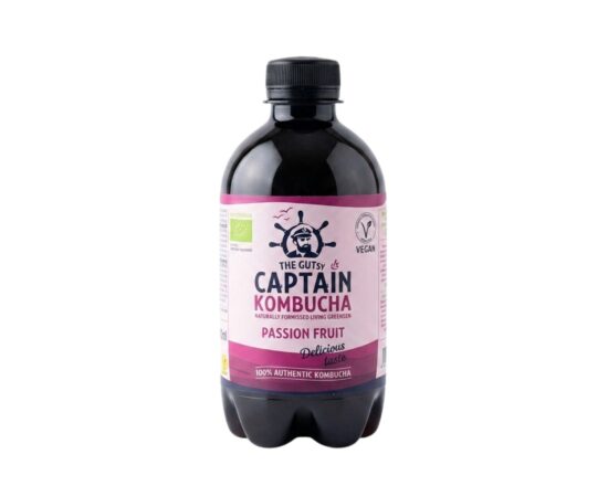 Gutsy Captain biologische kombucha 400 ml in de smaken Passievrucht en Framboos