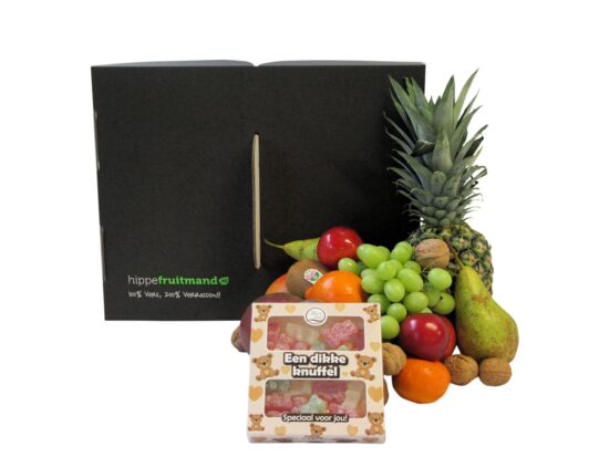 Fruitmand Dikke Knuffel Candy Groot met vers fruit, appelsap en knuffelbeertjes