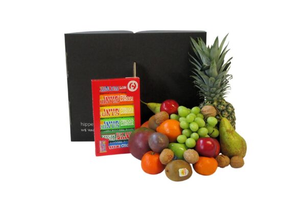 uxe fruitmand met Tony's Chocolonely, vers fruit, ananas, appels, druiven en chocoladereepjes. Cadeau bezorgen.