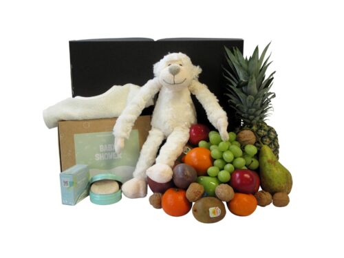 Duurzame-kraambox-Welkom-lief-Wonder-met-verse-fruitmand-en-knuffel