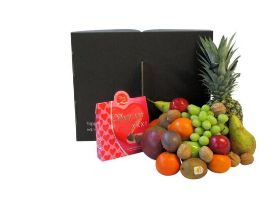 Luxe Hippe Fruitmand Veel Liefs Groot met vers fruit, Schulp sap en Belgische chocolade"